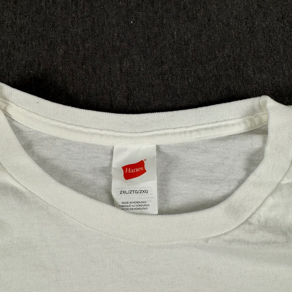 Hanes Mens Crew Neck T-Shirt White Short Sleeve Cotton Blend 2XL Lot of 2
